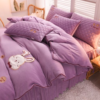 2022 New Dingdang Rabbit Milk Velvet Bedskirt Four-piece Set