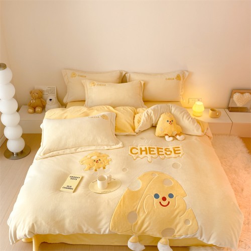 2022 autumn and winter new high-end, full of cute three-dimensional embroidered milk velvet series 1.2m bed sheet three-piece set