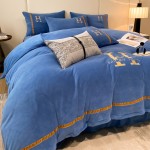 2022 live new model H milk velvet solid color embroidery warm four-piece set 1.5m bed sheet style four-piece set Piaget