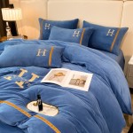 2022 live new model H milk velvet solid color embroidery warm four-piece set 1.5m bed sheet style four-piece set Piaget