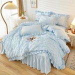 2022 New 60s Cotton Washed Cotton Bedskirt Four-piece Set Paris Spring Series Paris Spring Sky Blue