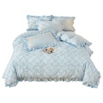 2022 New 60s Cotton Washed Cotton Bedskirt Four-piece Set Paris Spring Series Paris Spring Sky Blue